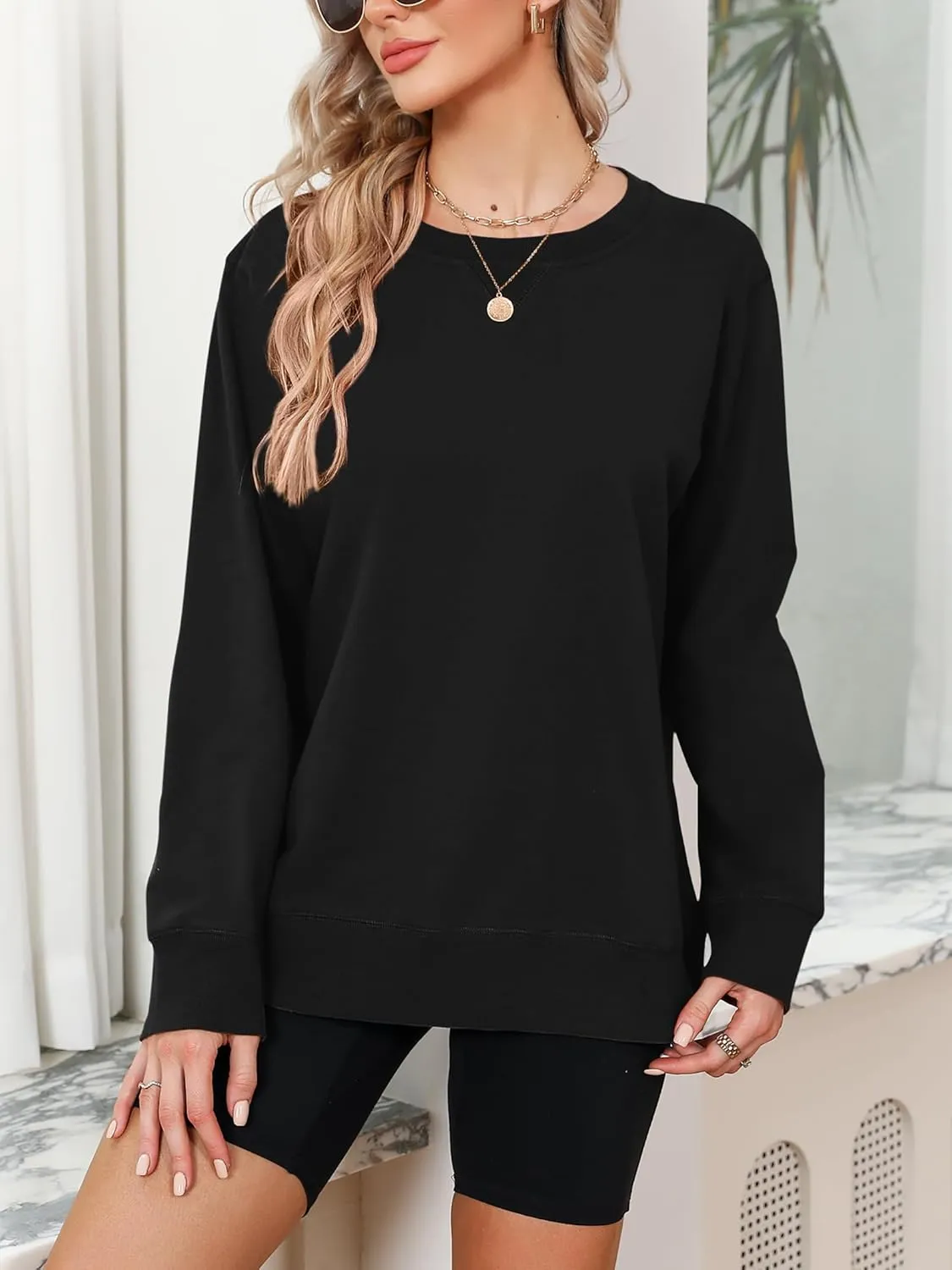 Elesomo Womens Sweatshirts Cotton Crew Neck Casual Long Sleeve Pullover Tops