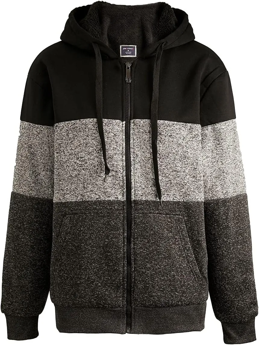 Facitisu Heavyweight Sherpa Lined Fleece Hoodie Sweatshirts for Men Winter Zip Plus Size Jacket