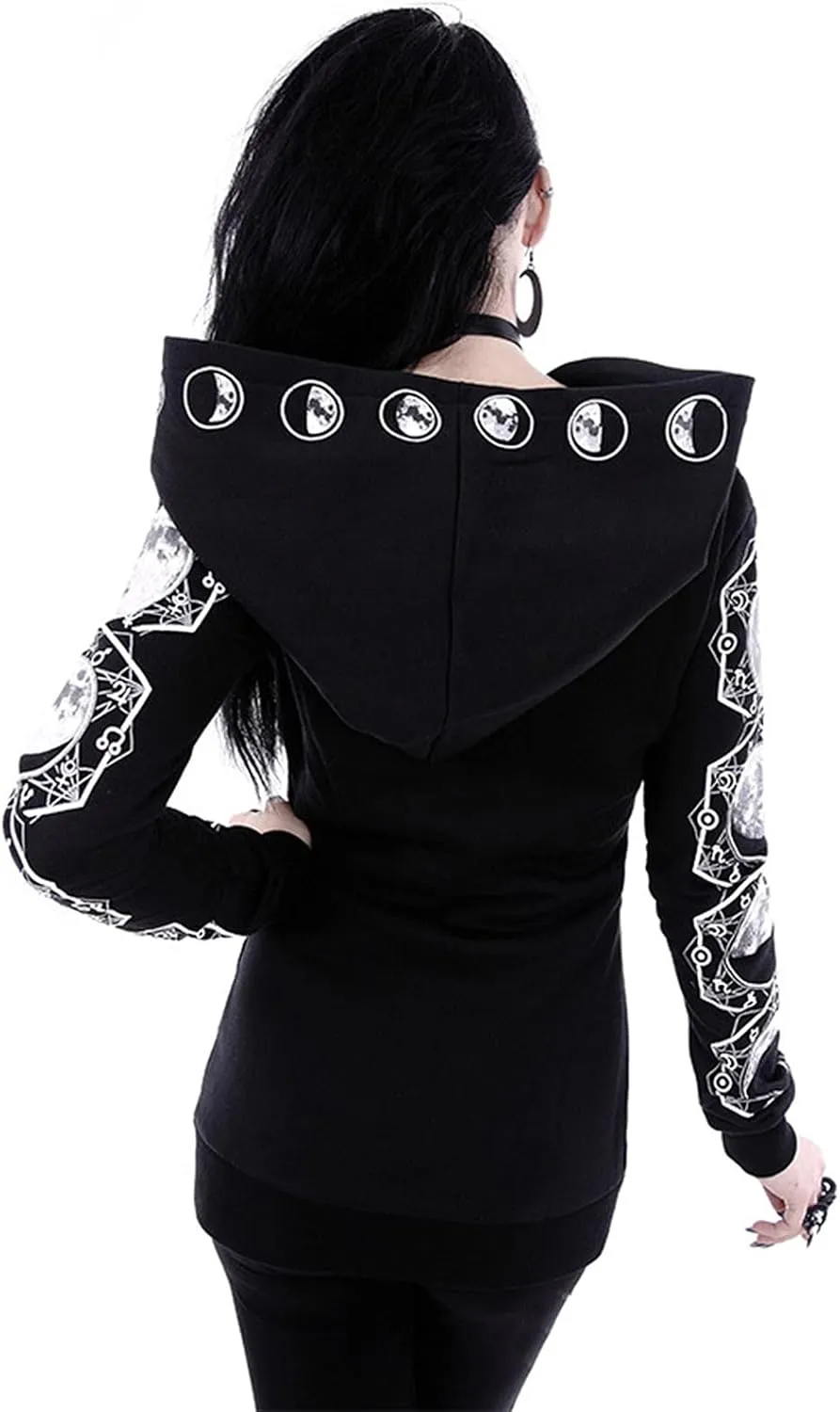Fashion Gothic Zip Up Hoodies for Women 2025 Punk Halloween Costumes Hooded Jacket Plus Size Long Sleeve