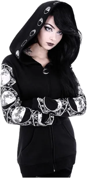 Fashion Gothic Zip Up Hoodies for Women 2025 Punk Halloween Costumes Hooded Jacket Plus Size Long Sleeve