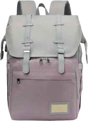 Fashionable Mommy Bag Folding Baby Bed Mother Large Capacity Portable, Diaper Bag Multifunctional Baby Backpack (Purple)
