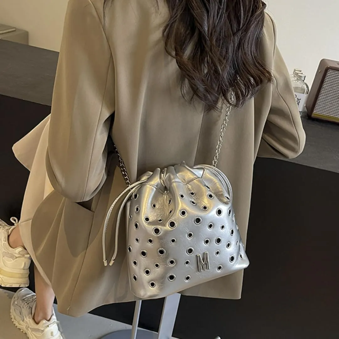 Fashionable Studded Crossbody Bag with Chain Strap,Shoulder & Bucket Bag for Women, PU Material,Gift Choice