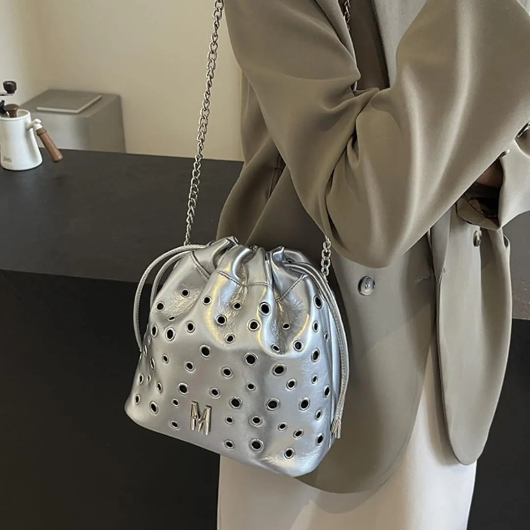 Fashionable Studded Crossbody Bag with Chain Strap,Shoulder & Bucket Bag for Women, PU Material,Gift Choice