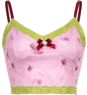 FEESHOW Women's Lace Patchwork V Neck Camisole Spaghetti Strap Crop Cami Tank Tops
