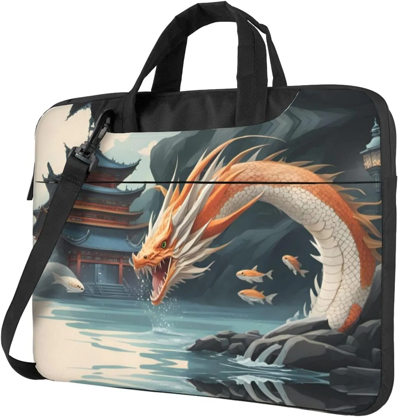 Fish leap dragon gate pattern Fashionable and ultra-thin shoulder laptop bag Shockproof soft lining