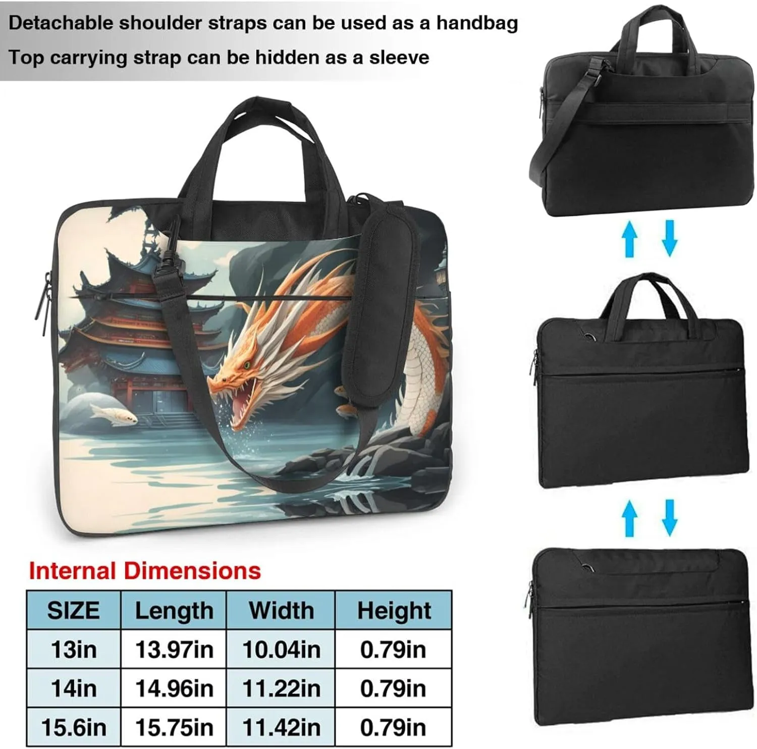Fish leap dragon gate pattern Fashionable and ultra-thin shoulder laptop bag Shockproof soft lining