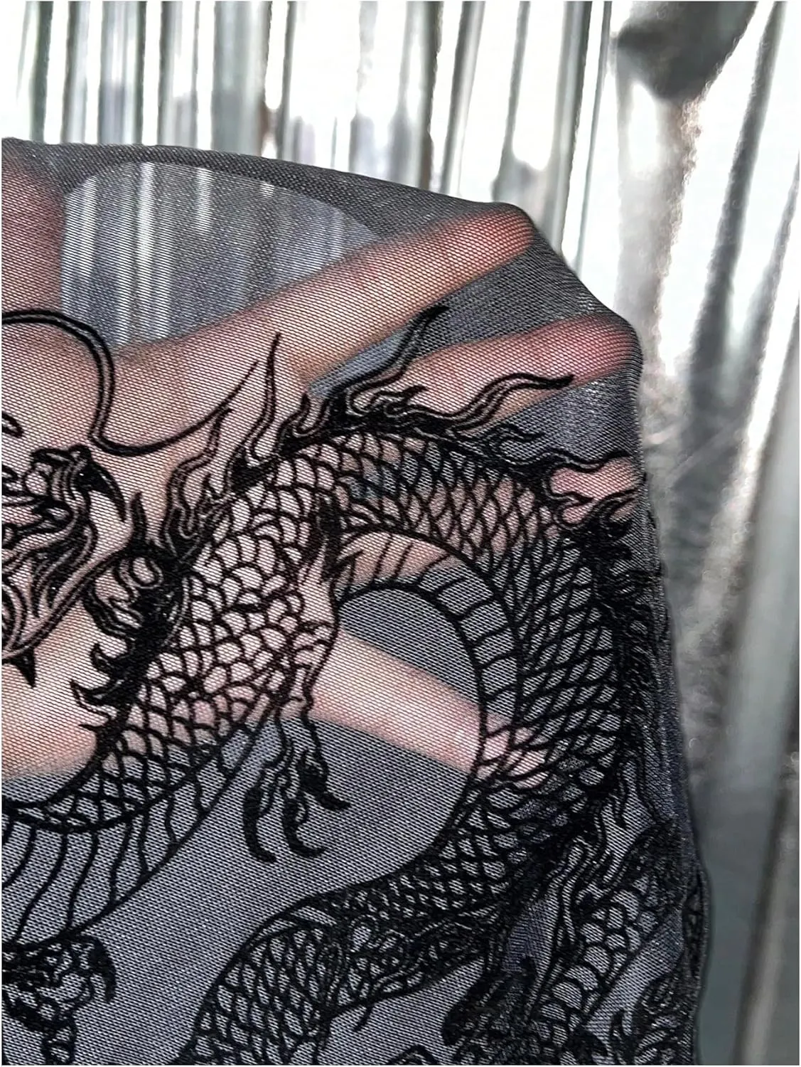 Floerns Women's Sleeveless Crew Neck Dragon Print Sheer Mesh Crop Tank Tops