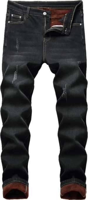 FREDD MARSHALL Men's Fleece Lined Skinny Winter Slim Fit Thicken Warm Stretch Jeans