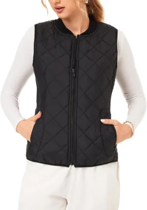 Fuinloth Women's Quilted Vest, Rib Collar Lightweight Zip Padded Gilet