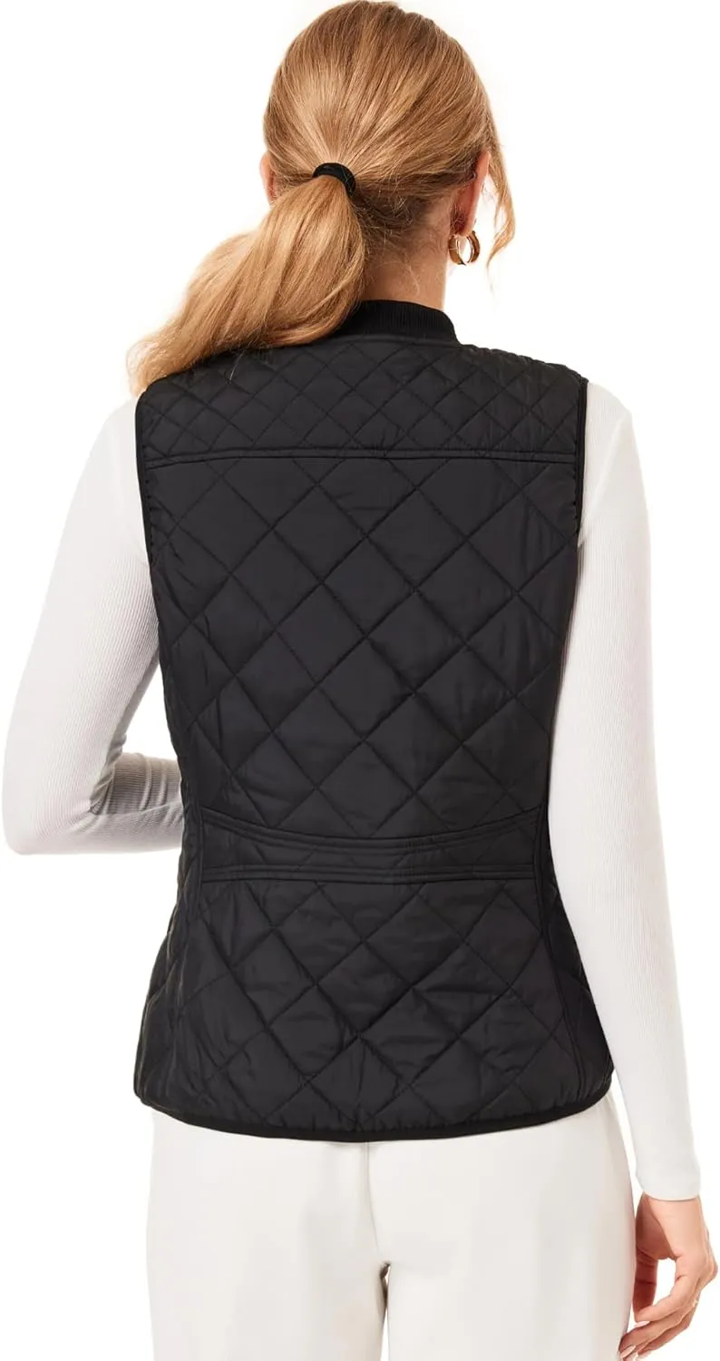 Fuinloth Women's Quilted Vest, Rib Collar Lightweight Zip Padded Gilet