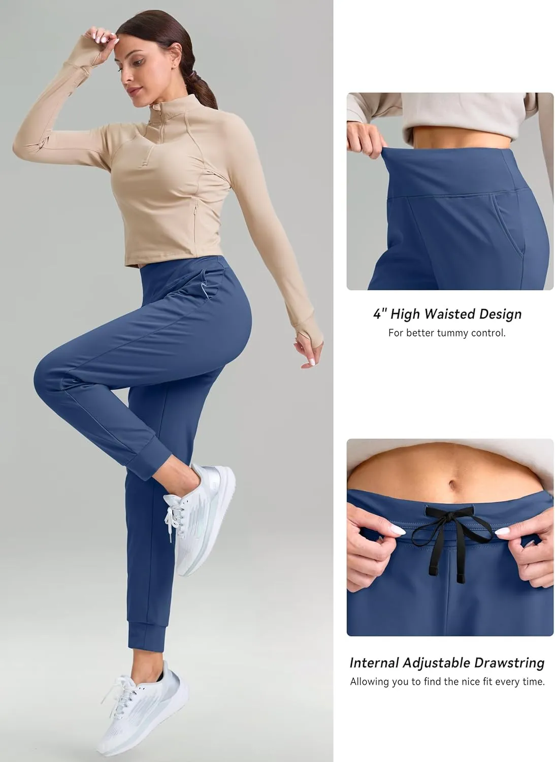 G Gradual Women's Fleece Lined Joggers High Waisted Water Resistant Thermal Hiking Pants Cold Weather Sweatpants with Pockets