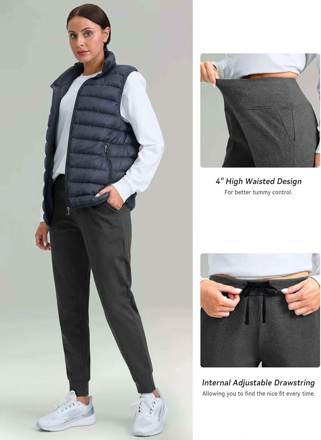 G Gradual Women's Fleece Lined Joggers High Waisted Water Resistant Thermal Hiking Pants Cold Weather Sweatpants with Pockets