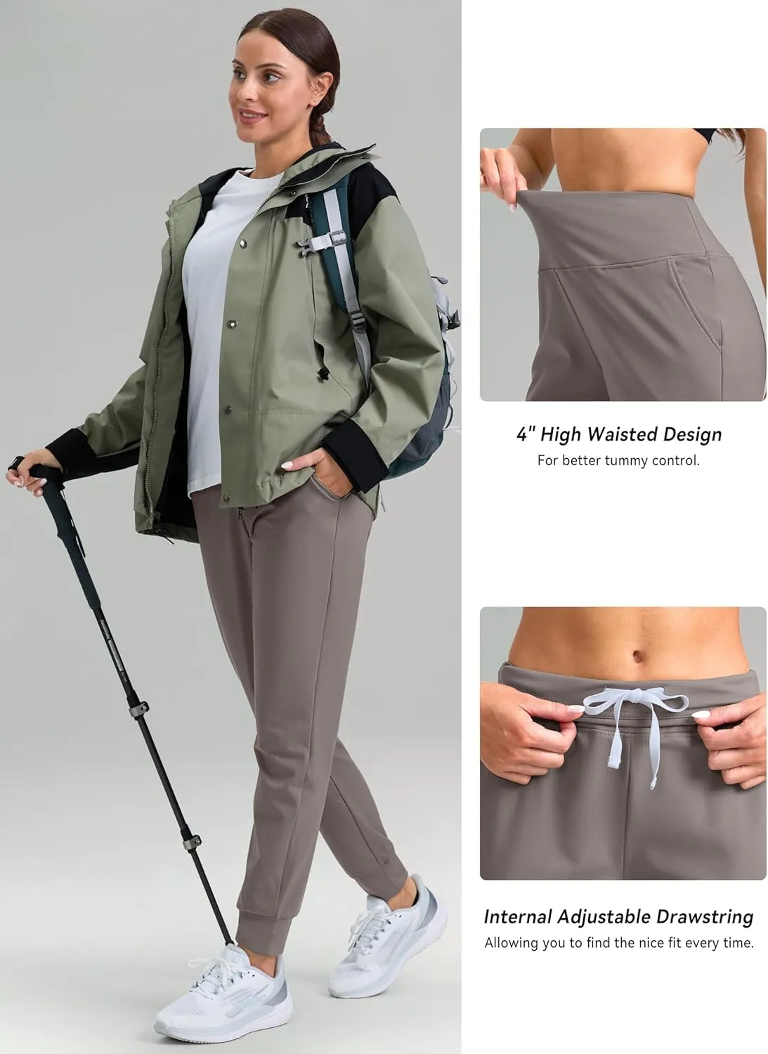 G Gradual Women's Fleece Lined Joggers High Waisted Water Resistant Thermal Hiking Pants Cold Weather Sweatpants with Pockets