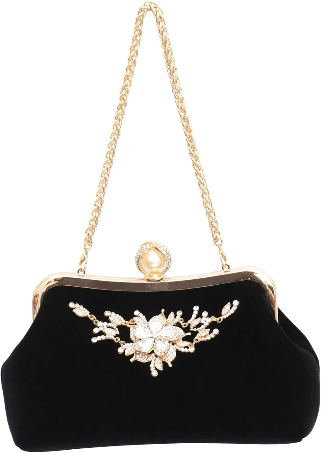 Garneck Plush Fabric Evening Bag Clutch Purse Rhinestones Detail for Fashionable Party Look