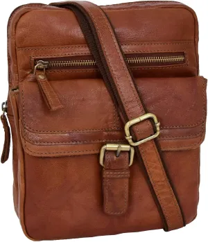 Genuine Leather Cross Body Bag For Mens Vintage Tan Zip Top Flight Bag Joel