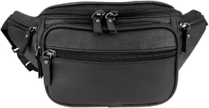 Genuine Leather Fanny Pack Waist Bag Body Pouch Pockets Organizer Phone Holder (Large 13 * 16 * 3, Black Black)