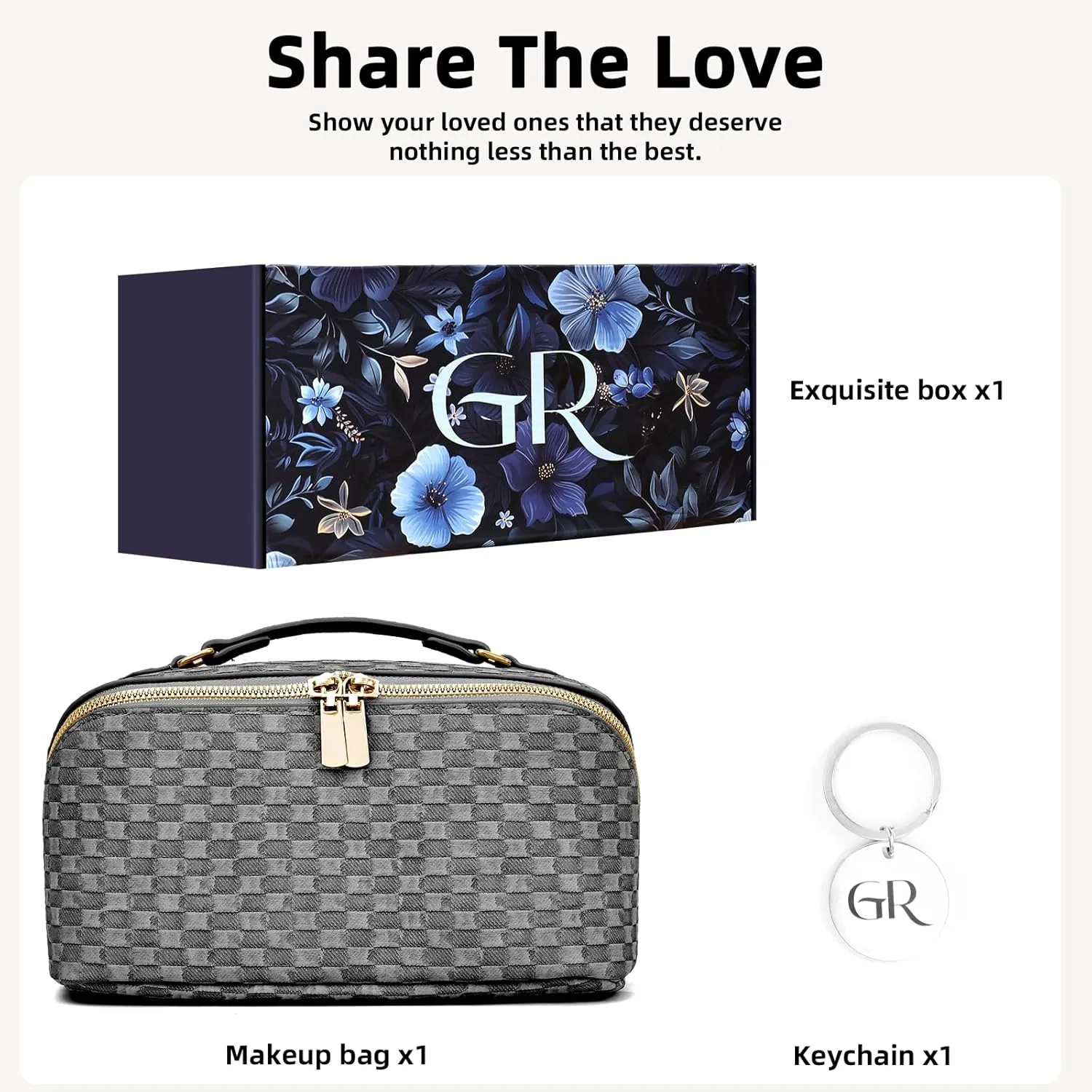 Gift for her,Travel Makeup Bag Large,Checkered Makeup Organizer Bag with Compartments,Travel Toiletry Bag for Women,Big Cosmetic Bag for Traveling,Jean Pattern PU Leather