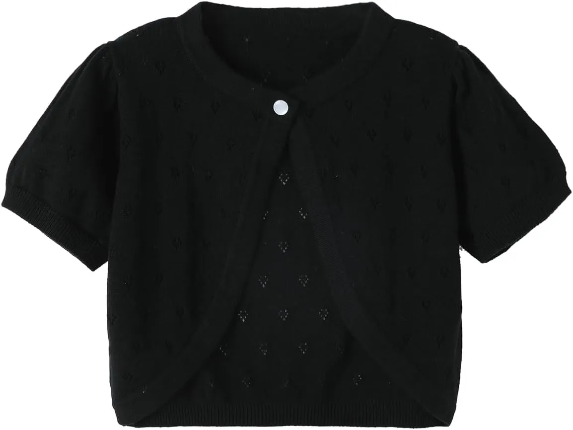 Girls Cardigan Sweater, Childrens Kids Toddler Bolero Shrug, Button Cover Up Cropped Tops