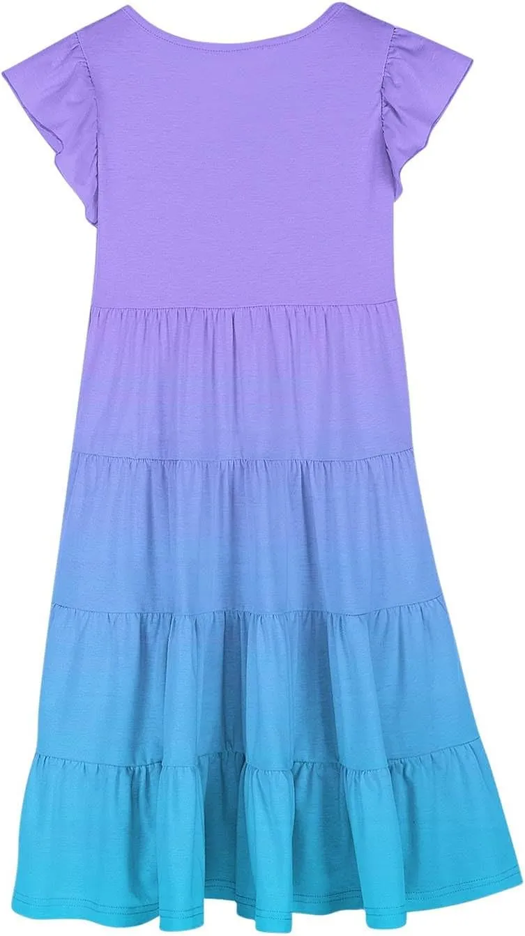 Girls Dresses Size 14-16 Summer Boho Sun Dress Tween Ruffles Tiered Sundress School Vacation Clothes Outfits
