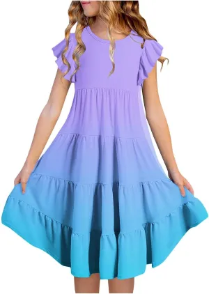 Girls Dresses Size 14-16 Summer Boho Sun Dress Tween Ruffles Tiered Sundress School Vacation Clothes Outfits