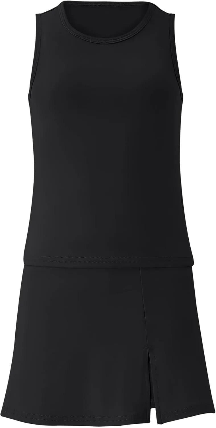 Girls Tennis Dress Golf Outfit Sets Sleeveless Tank Top Skirt Skorts with Shorts Pockets 4-13Y