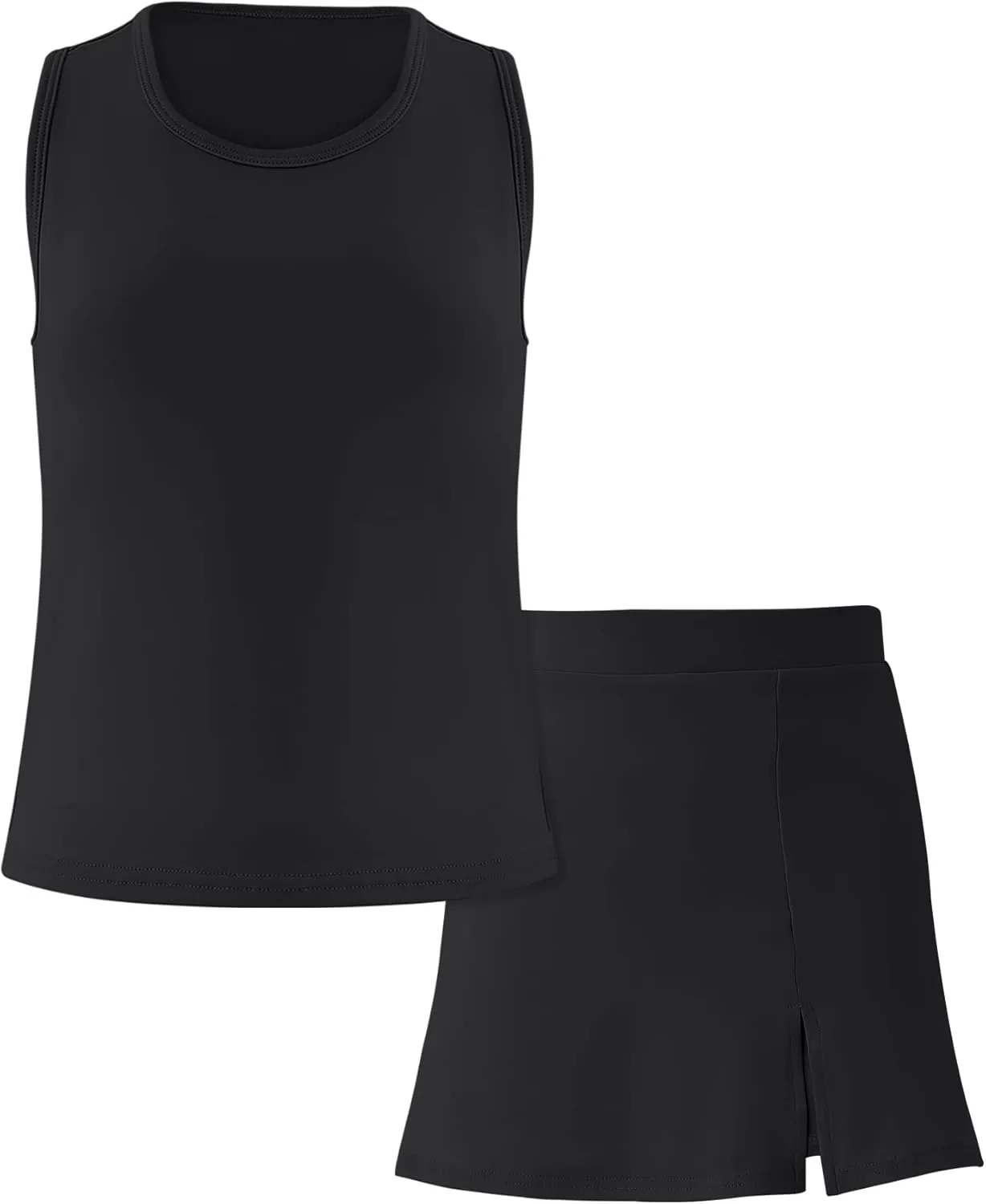 Girls Tennis Dress Golf Outfit Sets Sleeveless Tank Top Skirt Skorts with Shorts Pockets 4-13Y
