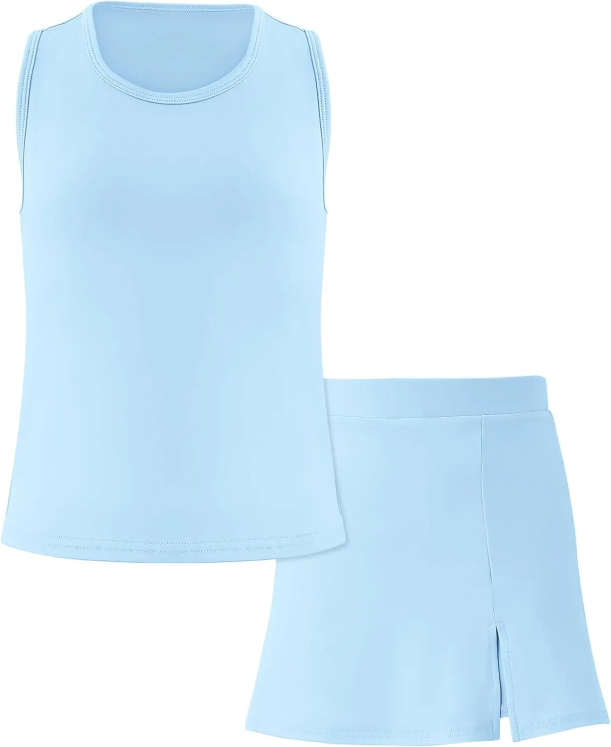 Girls Tennis Dress Golf Outfit Sets Sleeveless Tank Top Skirt Skorts with Shorts Pockets 4-13Y