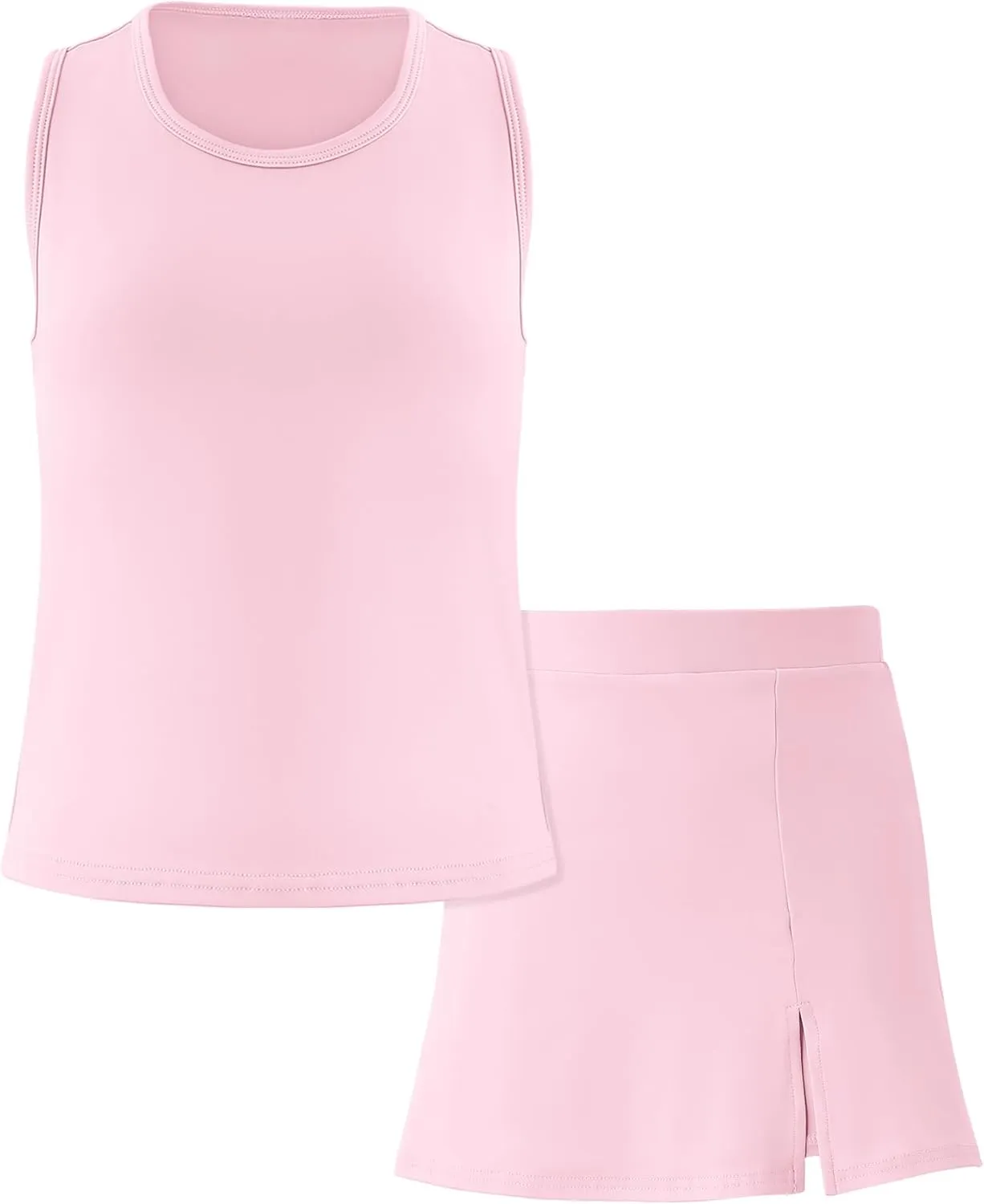 Girls Tennis Dress Golf Outfit Sets Sleeveless Tank Top Skirt Skorts with Shorts Pockets 4-13Y