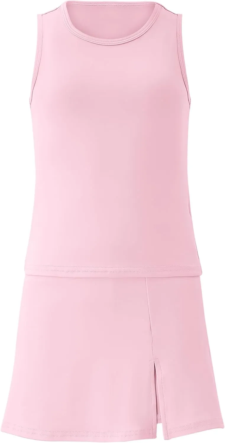 Girls Tennis Dress Golf Outfit Sets Sleeveless Tank Top Skirt Skorts with Shorts Pockets 4-13Y