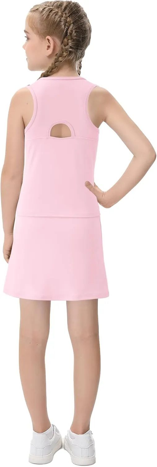 Girls Tennis Dress Golf Outfit Sets Sleeveless Tank Top Skirt Skorts with Shorts Pockets 4-13Y