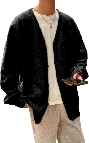 GORGLITTER Men's Oversized Cardigan Casual Button Down Long Sleeve V Neck Sweater