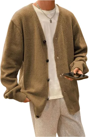 GORGLITTER Men's Oversized Cardigan Casual Button Down Long Sleeve V Neck Sweater