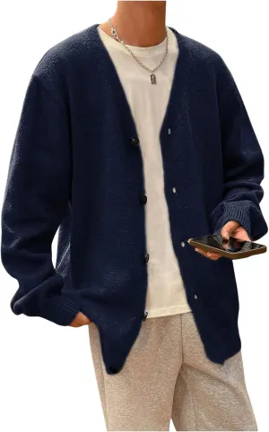 GORGLITTER Men's Oversized Cardigan Casual Button Down Long Sleeve V Neck Sweater