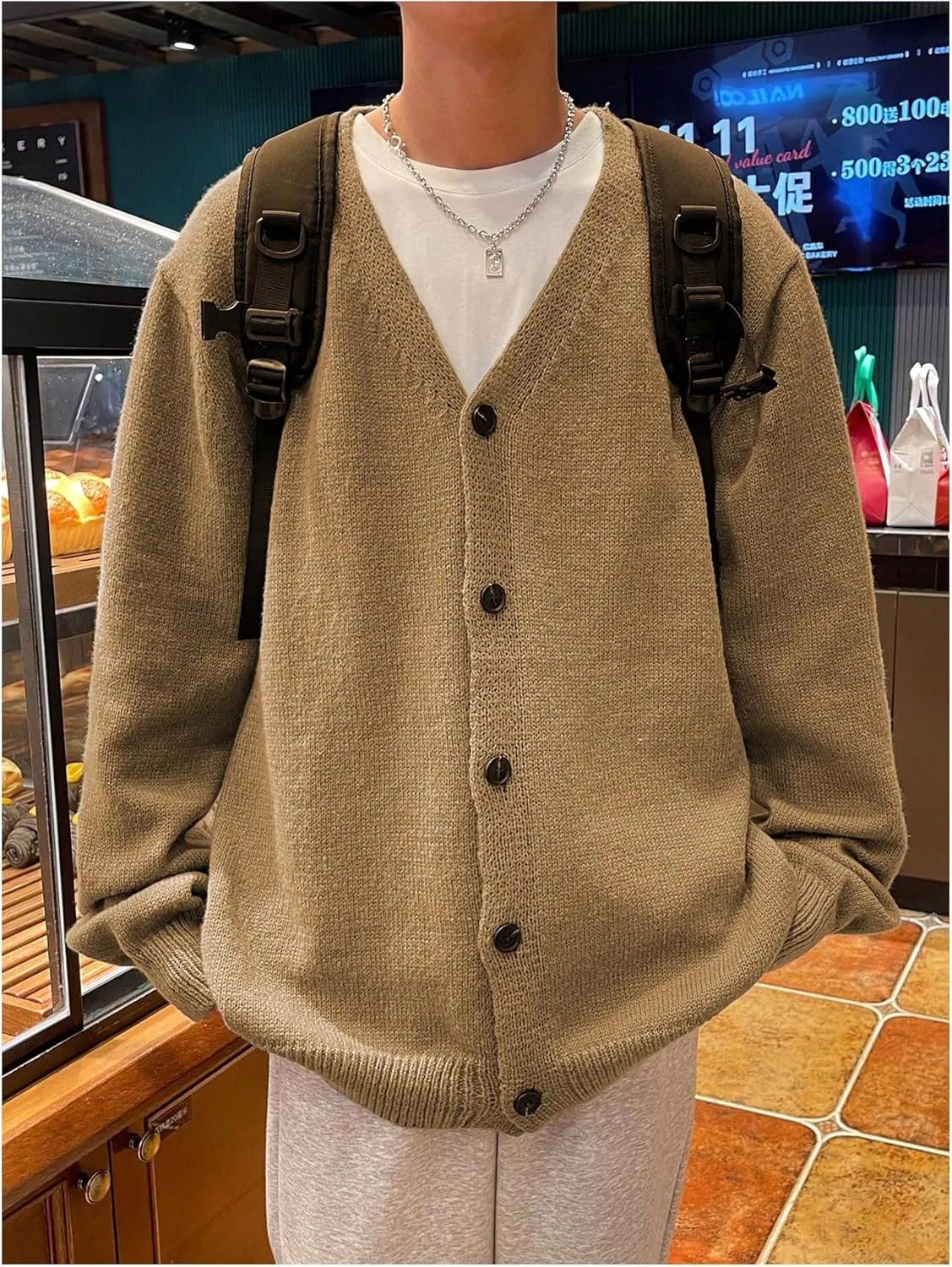 GORGLITTER Men's Oversized Cardigan Casual Button Down Long Sleeve V Neck Sweater
