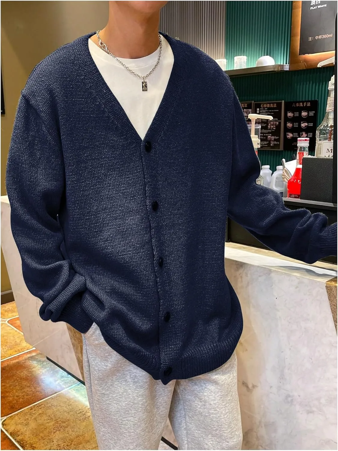 GORGLITTER Men's Oversized Cardigan Casual Button Down Long Sleeve V Neck Sweater