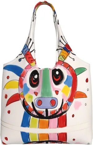 Graffiti animals Printed single-shoulder canvas bag, fashionable daily canvas bag, suitable for daily travel and shopping