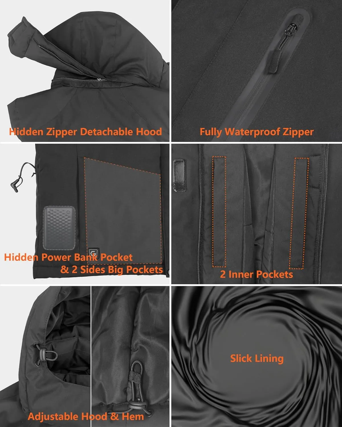Graphene Men Heated Jacket Coat with 18400 mAh Battery Pack