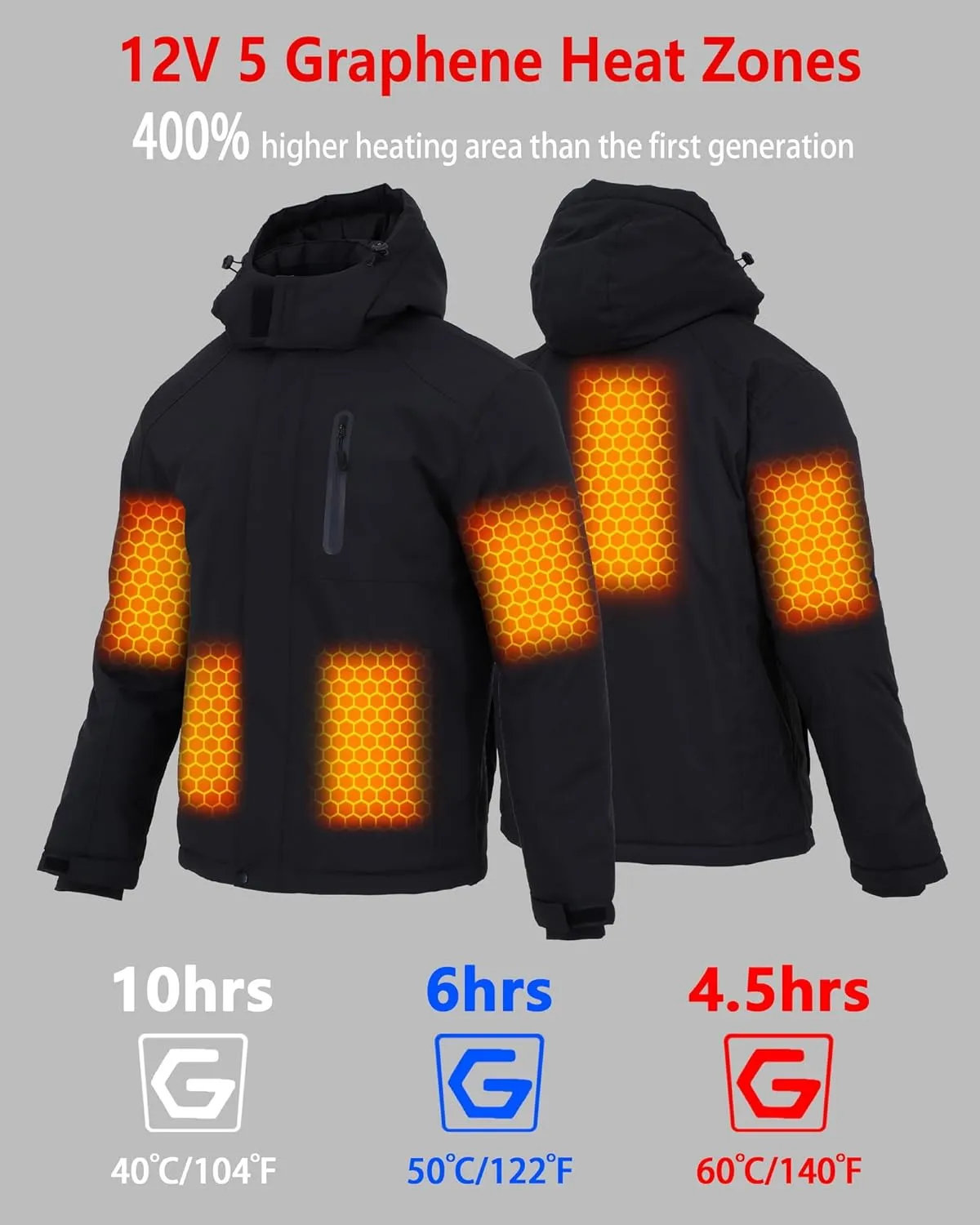 Graphene Men Heated Jacket Coat with 18400 mAh Battery Pack
