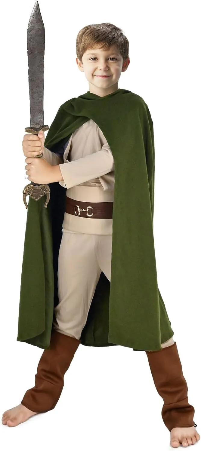 Green Renaissance Hooded Cape Witch Cloak Medieval Hobbit Cape with Hood for Halloween