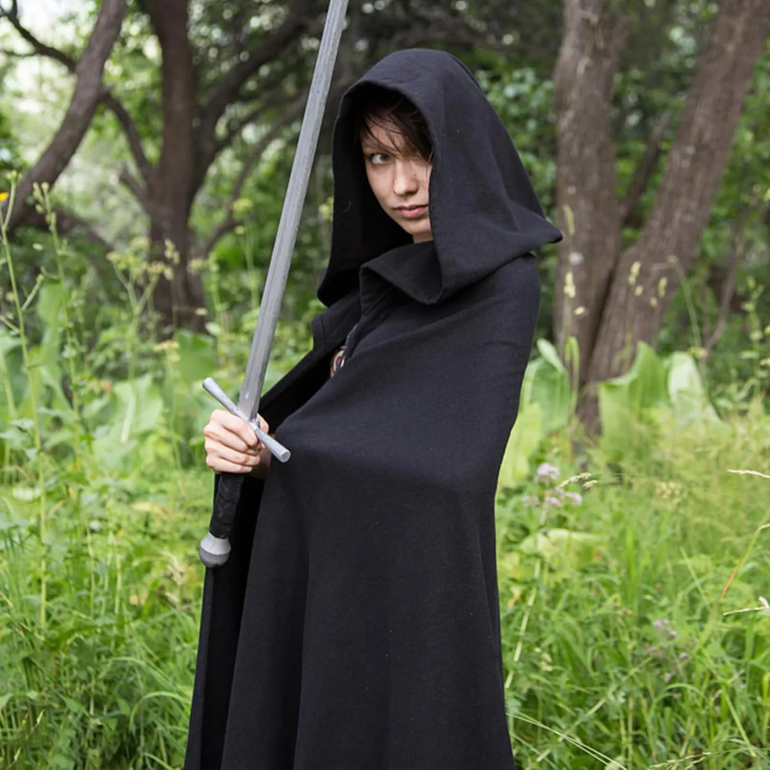 Green Renaissance Hooded Cape Witch Cloak Medieval Hobbit Cape with Hood for Halloween