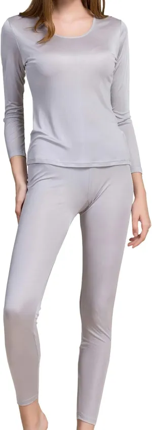 Grenasasilk Womens Silk Long Underwear Mulberry Silk Long Johns Silk Thermal Underwear Sets Cold Weather Base Layer