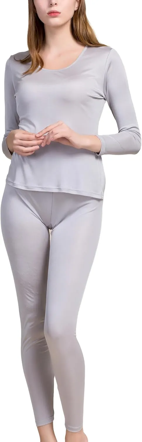 Grenasasilk Womens Silk Long Underwear Mulberry Silk Long Johns Silk Thermal Underwear Sets Cold Weather Base Layer