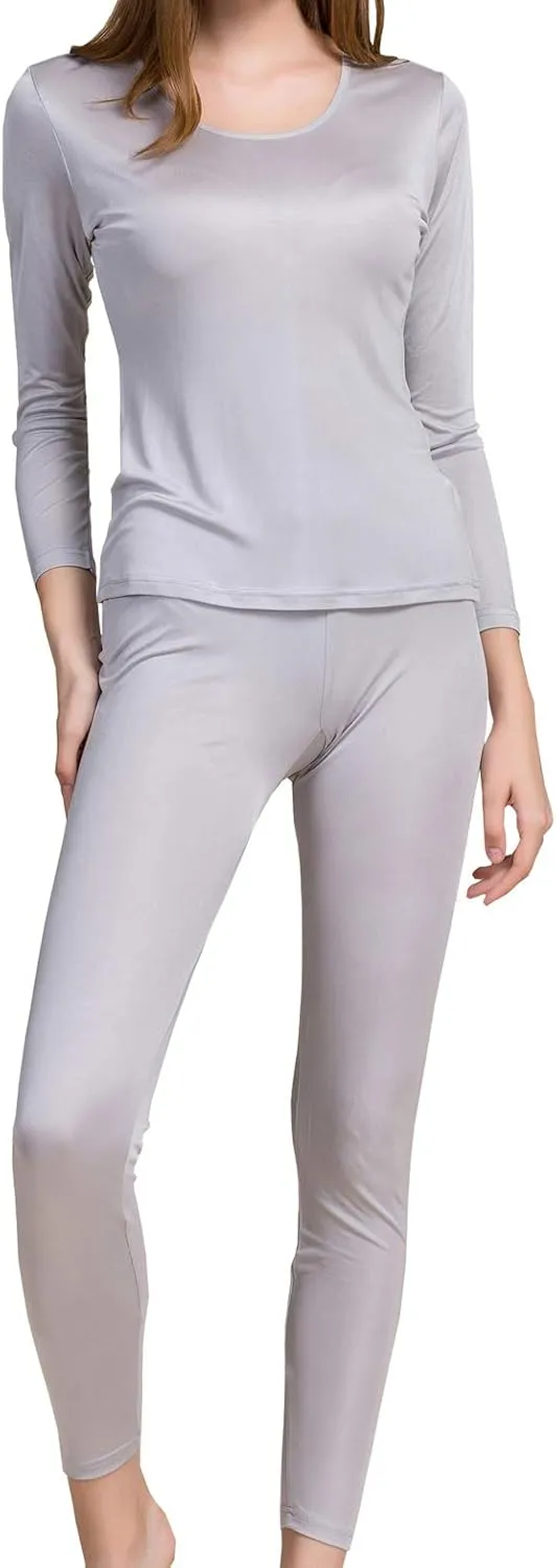Grenasasilk Womens Silk Long Underwear Mulberry Silk Long Johns Silk Thermal Underwear Sets Cold Weather Base Layer