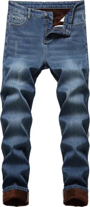 GUNLIRE Men's Thermal Fleece Lined Jeans Winter Slim Fit Thicken Stretch Warm Denim Pants