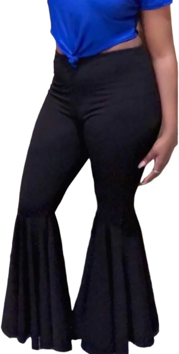 GUOLEZEEV Women Bell Bottoms Solid Elastic Waist Stretchy Fitted and Flared Pants Plus Size