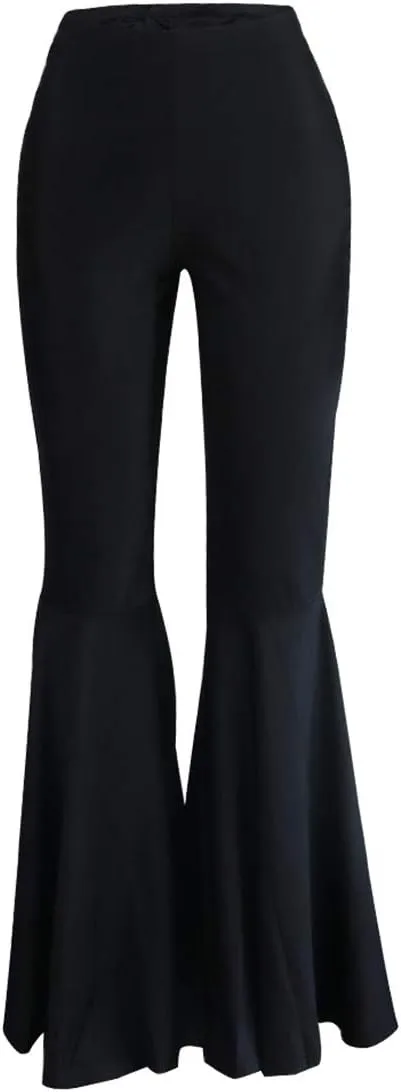 GUOLEZEEV Women Bell Bottoms Solid Elastic Waist Stretchy Fitted and Flared Pants Plus Size