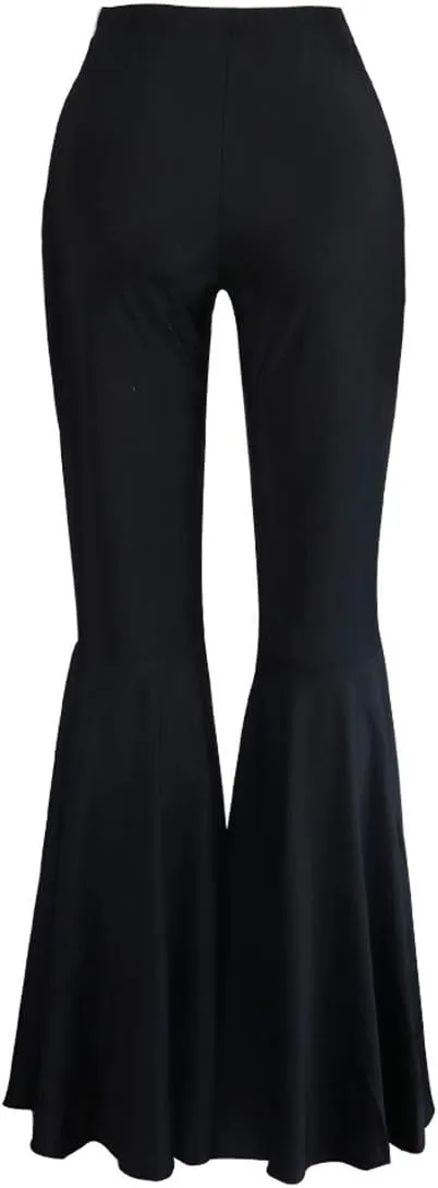 GUOLEZEEV Women Bell Bottoms Solid Elastic Waist Stretchy Fitted and Flared Pants Plus Size