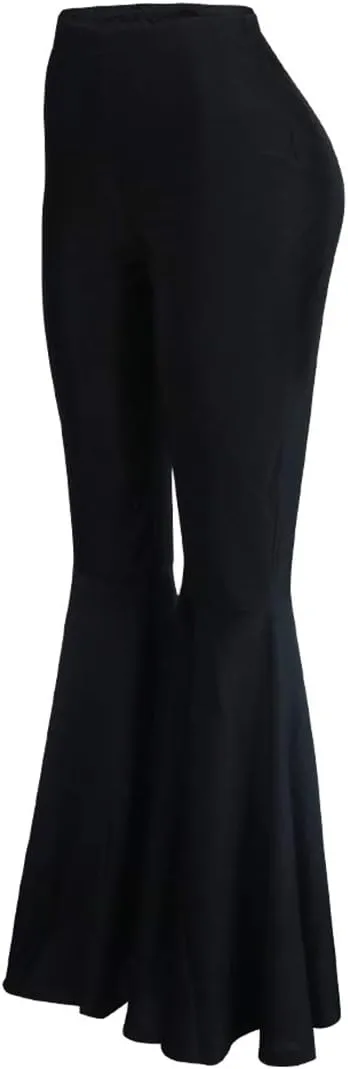 GUOLEZEEV Women Bell Bottoms Solid Elastic Waist Stretchy Fitted and Flared Pants Plus Size