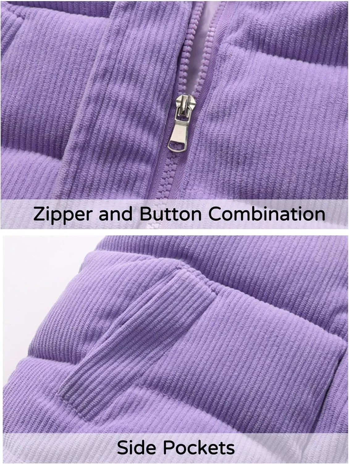 Happy Cherry Corduroy Vest for Toddler Baby Winter Warm Zip Up Sleeveless Jacket with Button Stand Collar Waistcoat 1-8Y