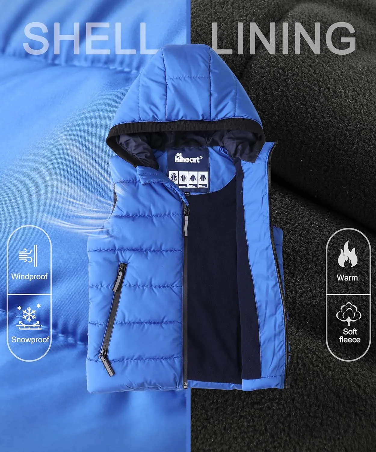 Hiheart Boys Girls Zip-up Fleece Lined Cotton Padded Vest with Hood